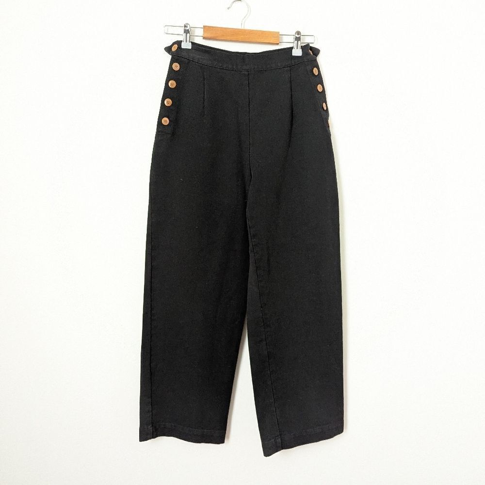 Nwot Ilana Kohn Black Lindy Side Button High Waisted Rise Wide Leg Cotton Pants — image 2 of 6